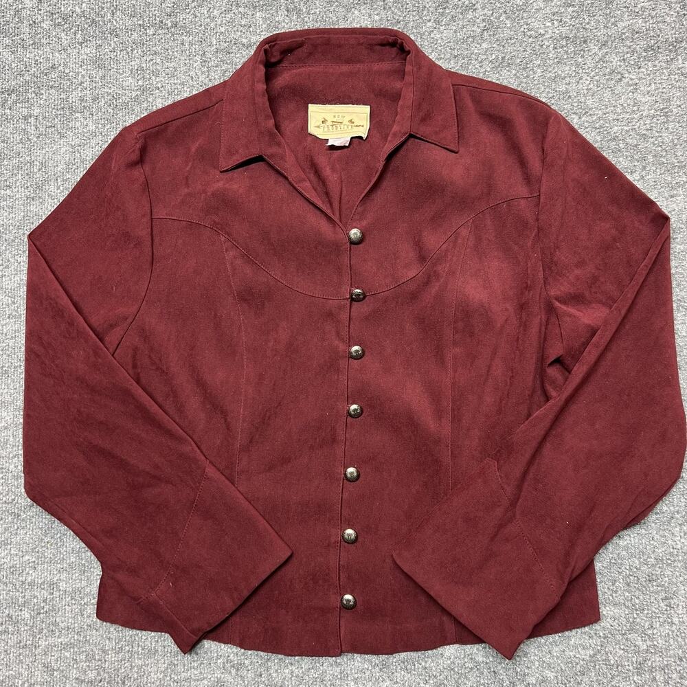 New Frontier Jacket Womens XL Red Faux Suede Western Snap Front Cowboy Concho
